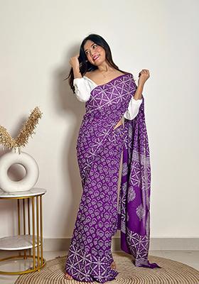 Purple Printed Cotton Saree