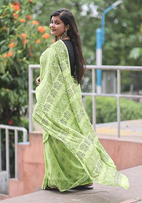 Green Printed Cotton Saree