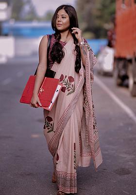 Salmon Orange Printed Cotton Saree