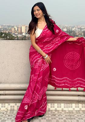 Pink Printed Cotton Saree
