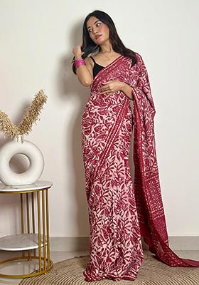 Salmon Orange Printed Cotton Saree