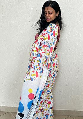 White Printed Cotton Saree