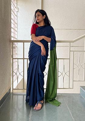 Blue Plain Cotton Saree