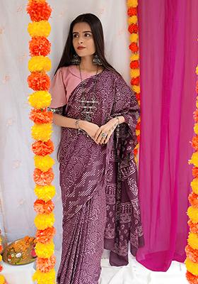 Maroon Printed Cotton Saree
