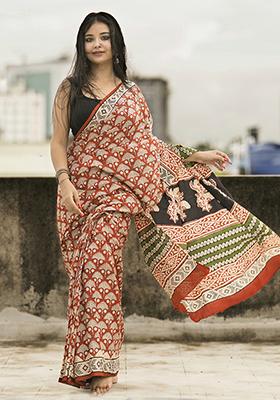 Red Printed Cotton Saree