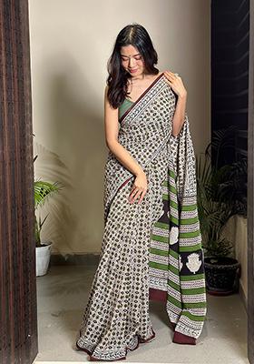 Green Printed Cotton Saree