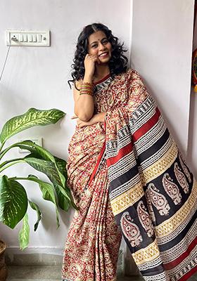 Red Printed Cotton Saree