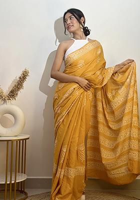 Yellow Printed Cotton Saree