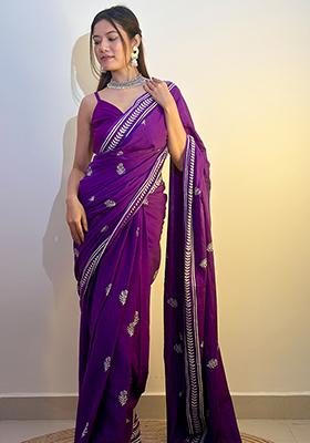 Purple Printed Cotton Saree