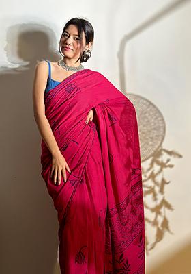Pink Printed Cotton Saree