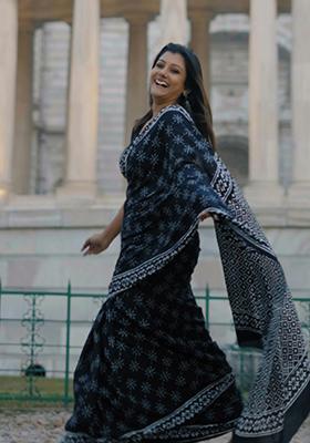 Blue Printed Cotton Saree