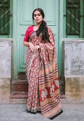 Red Printed Cotton Saree