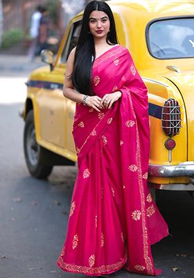 Pink Printed Cotton Saree