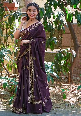 Brown Printed Cotton Saree