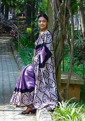 Lavender Printed Cotton Saree
