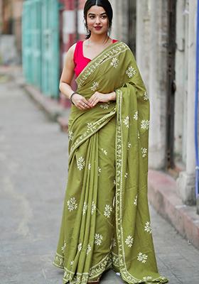 Green Printed Cotton Saree