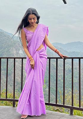 Lavender Plain Cotton Saree