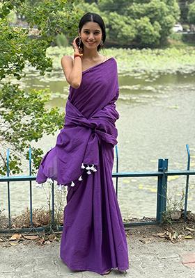 Purple Plain Cotton Saree