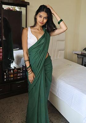 Green Plain Cotton Saree