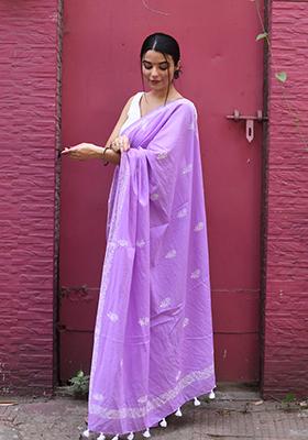 Lavender Printed Cotton Saree