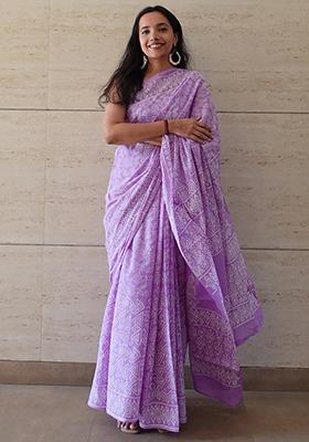 Lavender Printed Cotton Saree