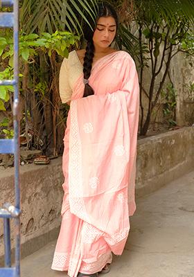 Peach Printed Cotton Saree