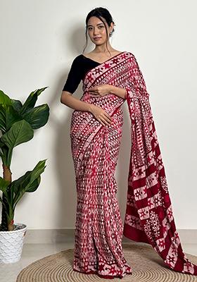 Red Printed Cotton Saree