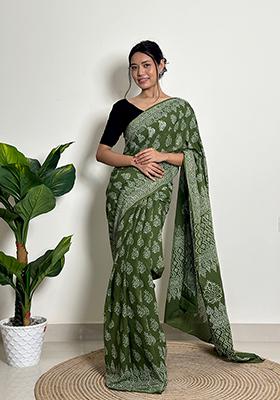 Olive Printed Cotton Saree