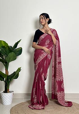 Magenta Printed Cotton Saree
