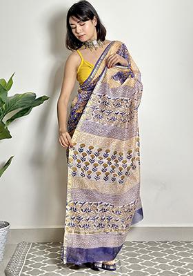Purple Dyed Chanderi Silk Saree