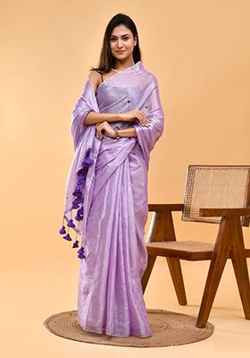 Lavender Embroidered Tissue Silk Saree