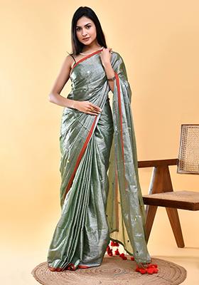 Mint Green Embroidered Tissue Silk Saree