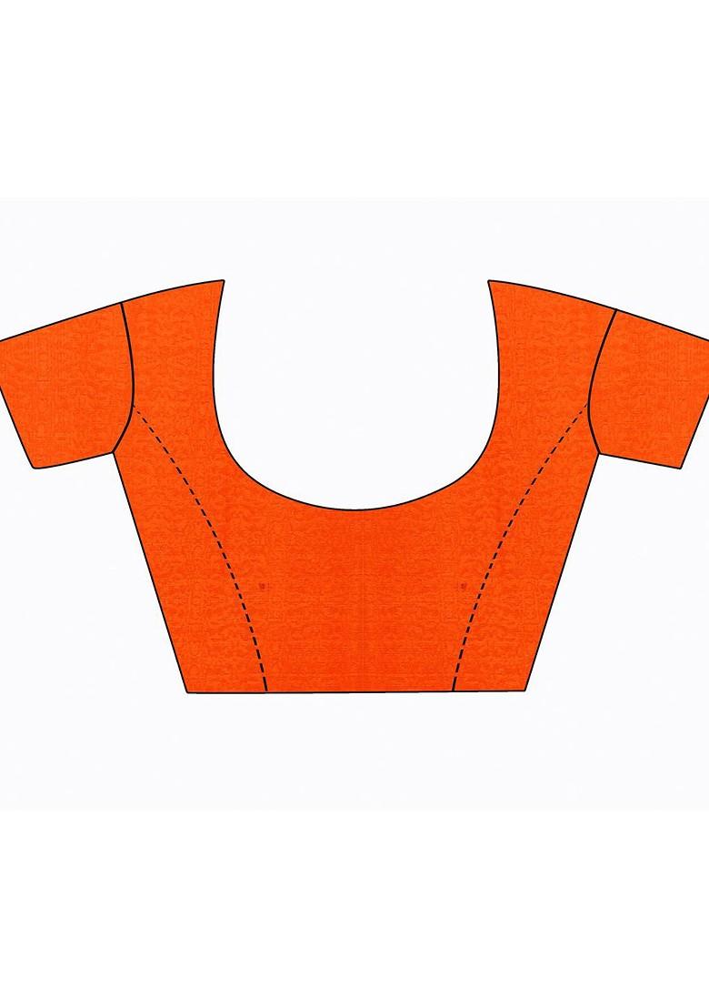 Orange Embroidered Georgette Saree Set (Set Of 2)