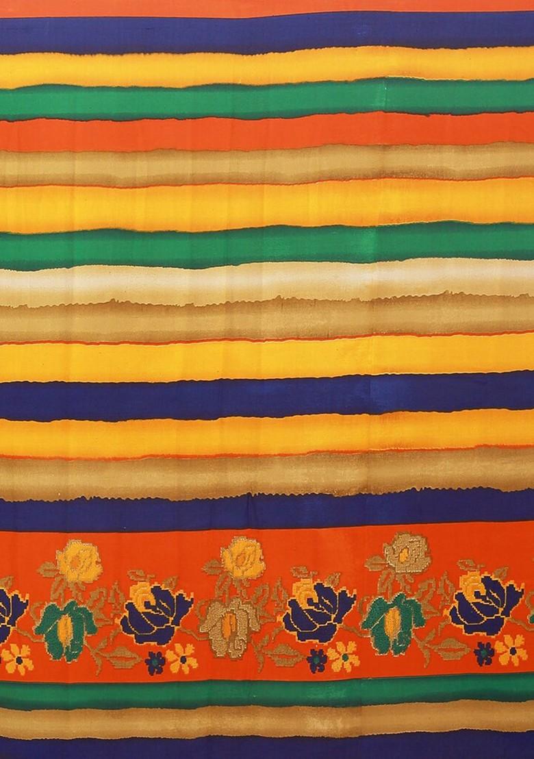 Orange Embroidered Georgette Saree Set (Set Of 2)