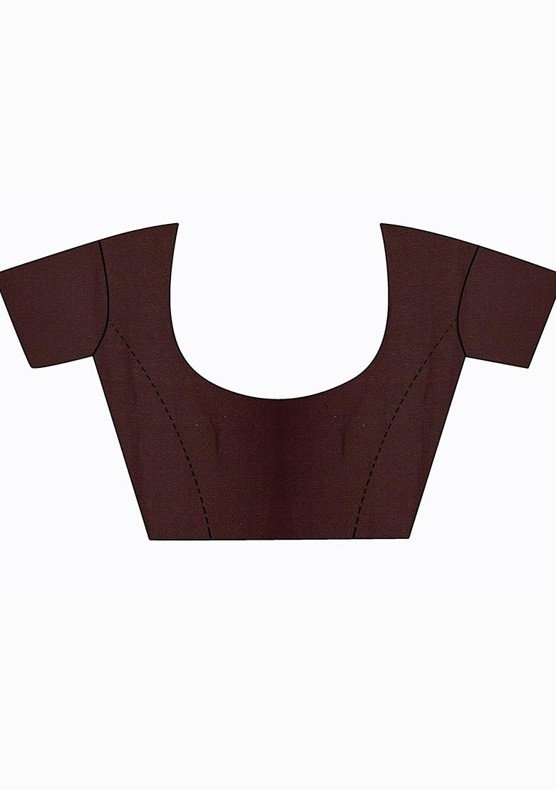 Brown Floral Georgette Saree Set