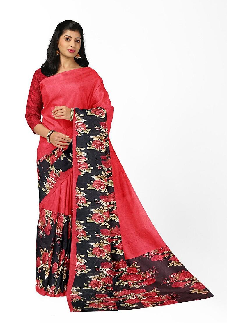 Red Floral Georgette Saree Set