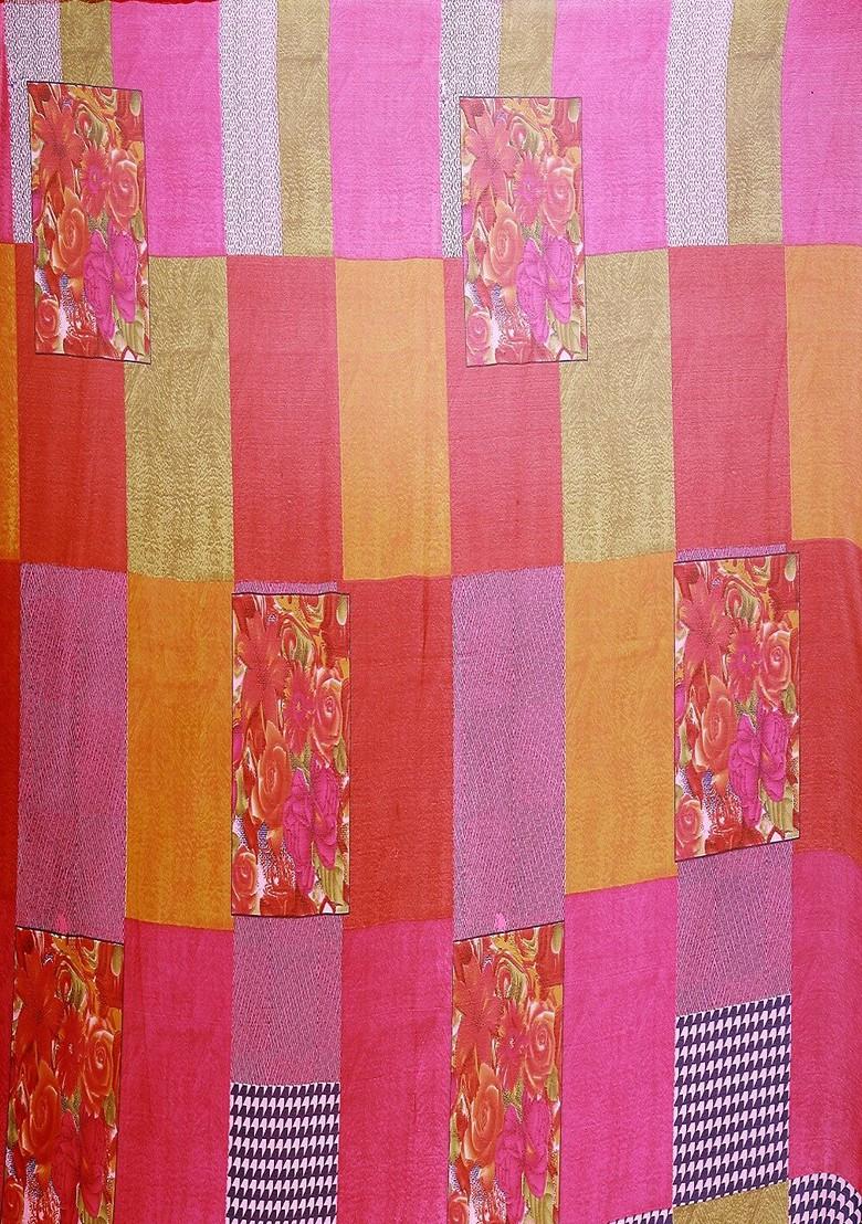 Red Printed Georgette Saree Set