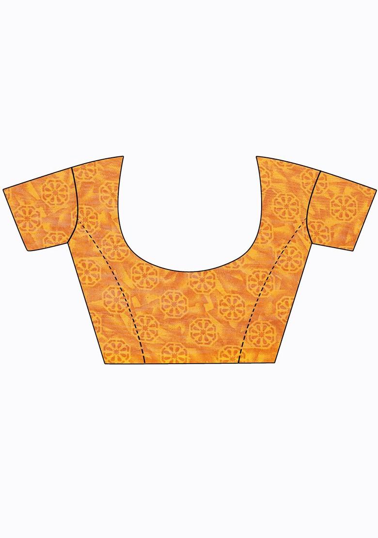 Red Printed Poly Blend Saree Set (Set Of 2)