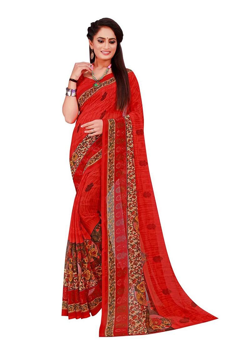 White Embroidered Georgette Saree Set (Set Of 2)