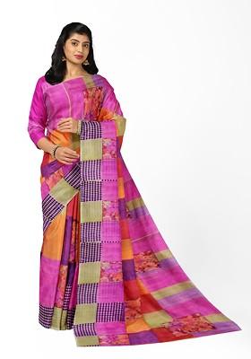Pink Printed Georgette Saree Set