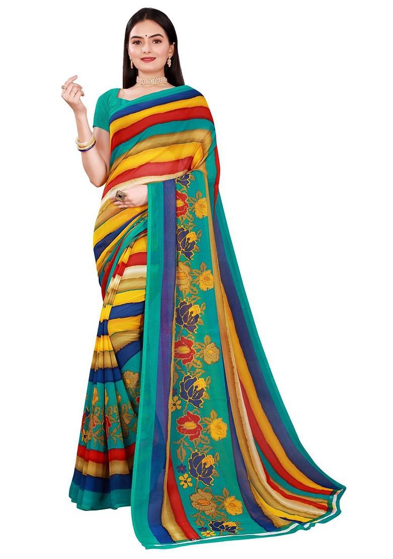 White Floral Georgette Saree Set (Set Of 2)