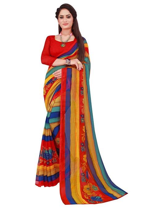 Yellow Floral Georgette Saree Set