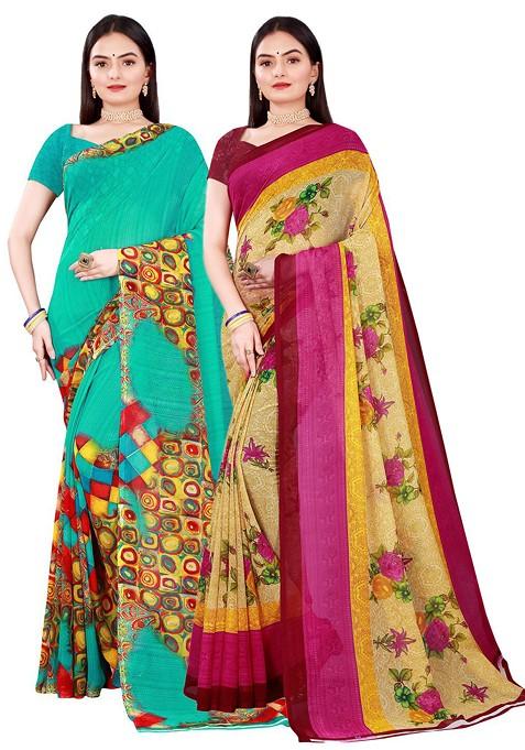 Beige Embroidered Georgette Saree Set