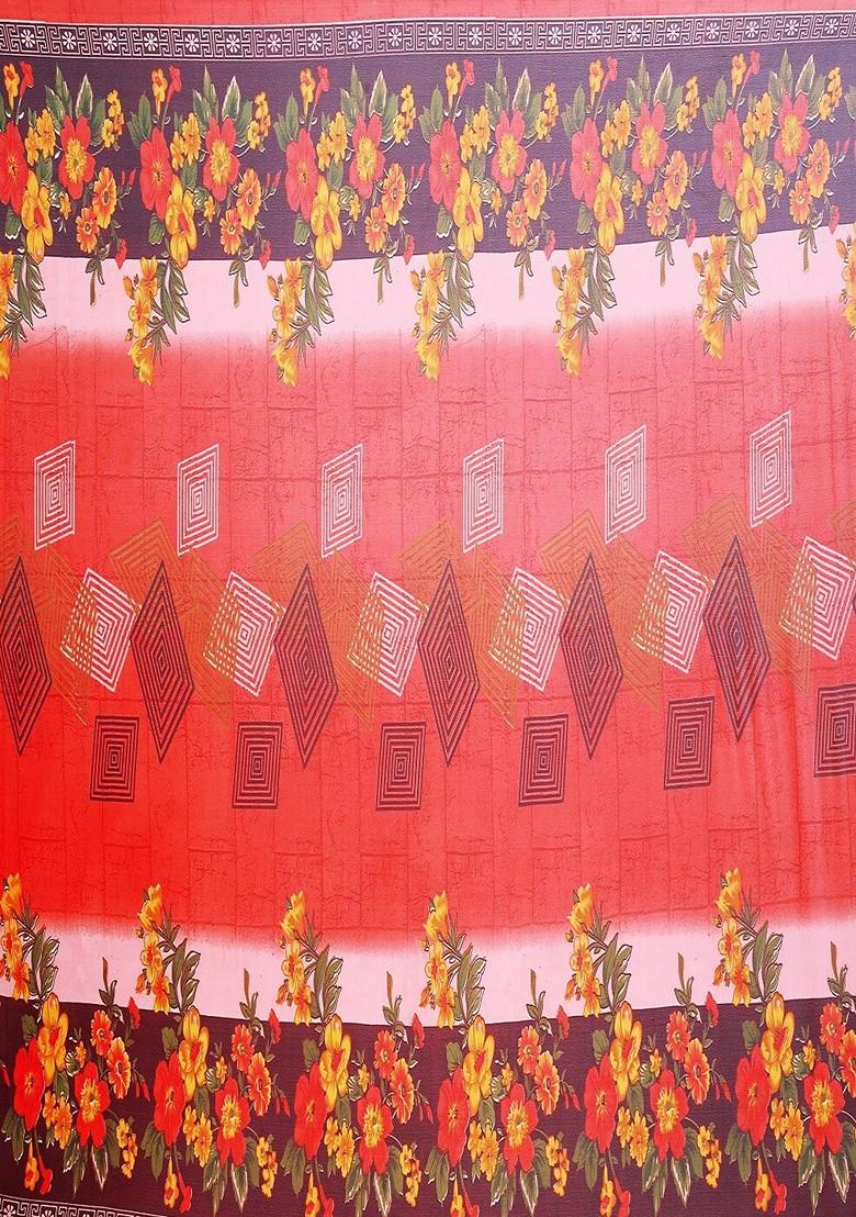 Peach Floral Georgette Saree Set