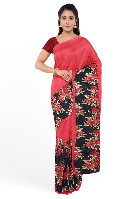 Red Floral Georgette Saree Set