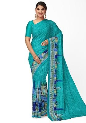 Teal Green Floral Georgette Saree Set