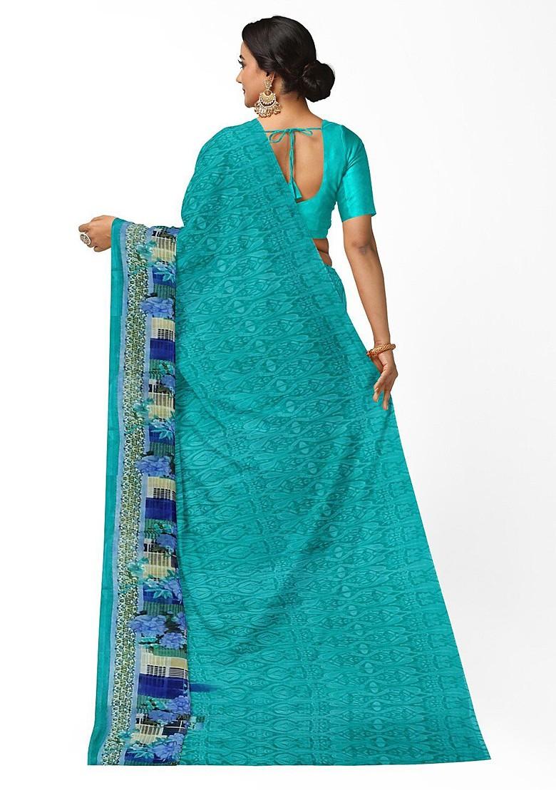 Teal Green Floral Georgette Saree Set