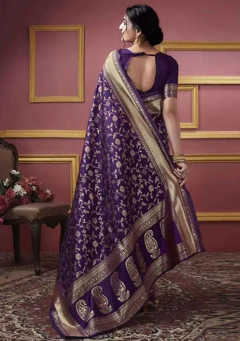 Burgundy woven Silk Saree Set