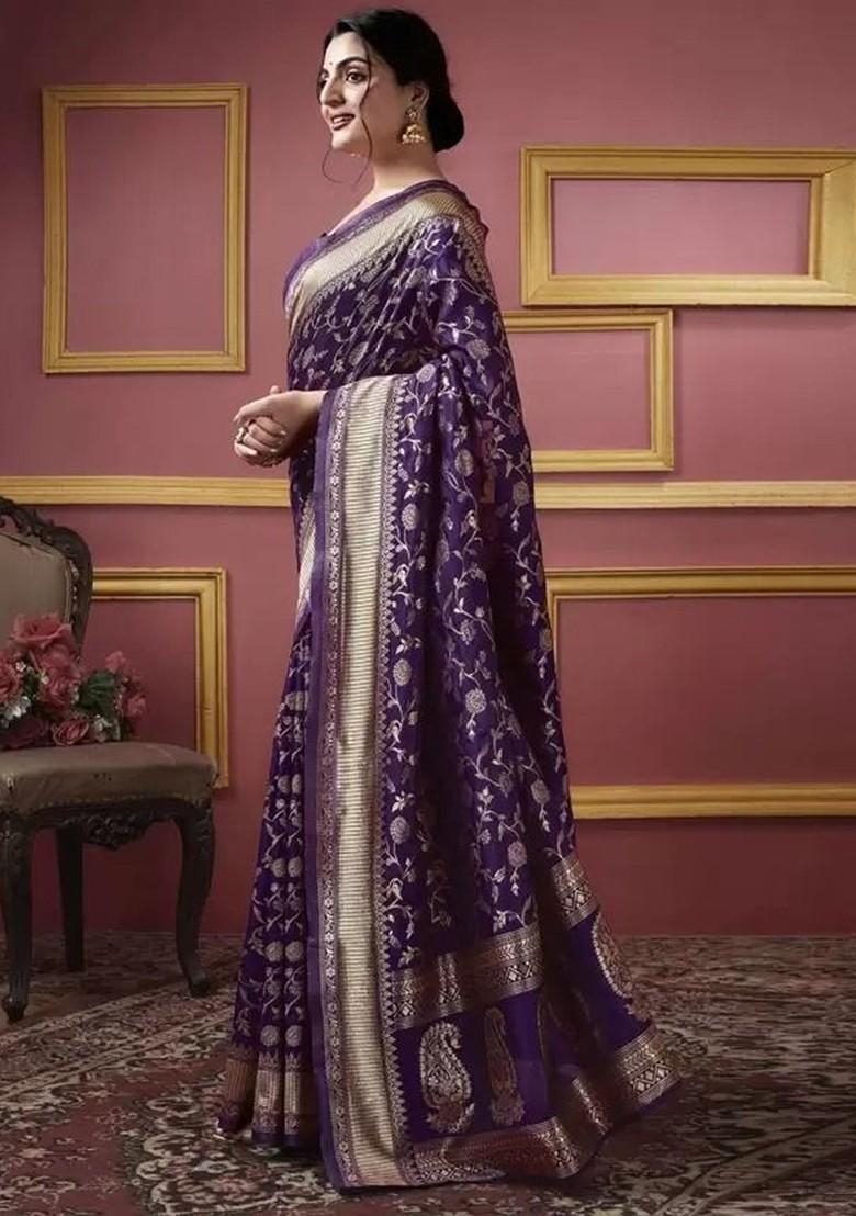 Burgundy woven Silk Saree Set