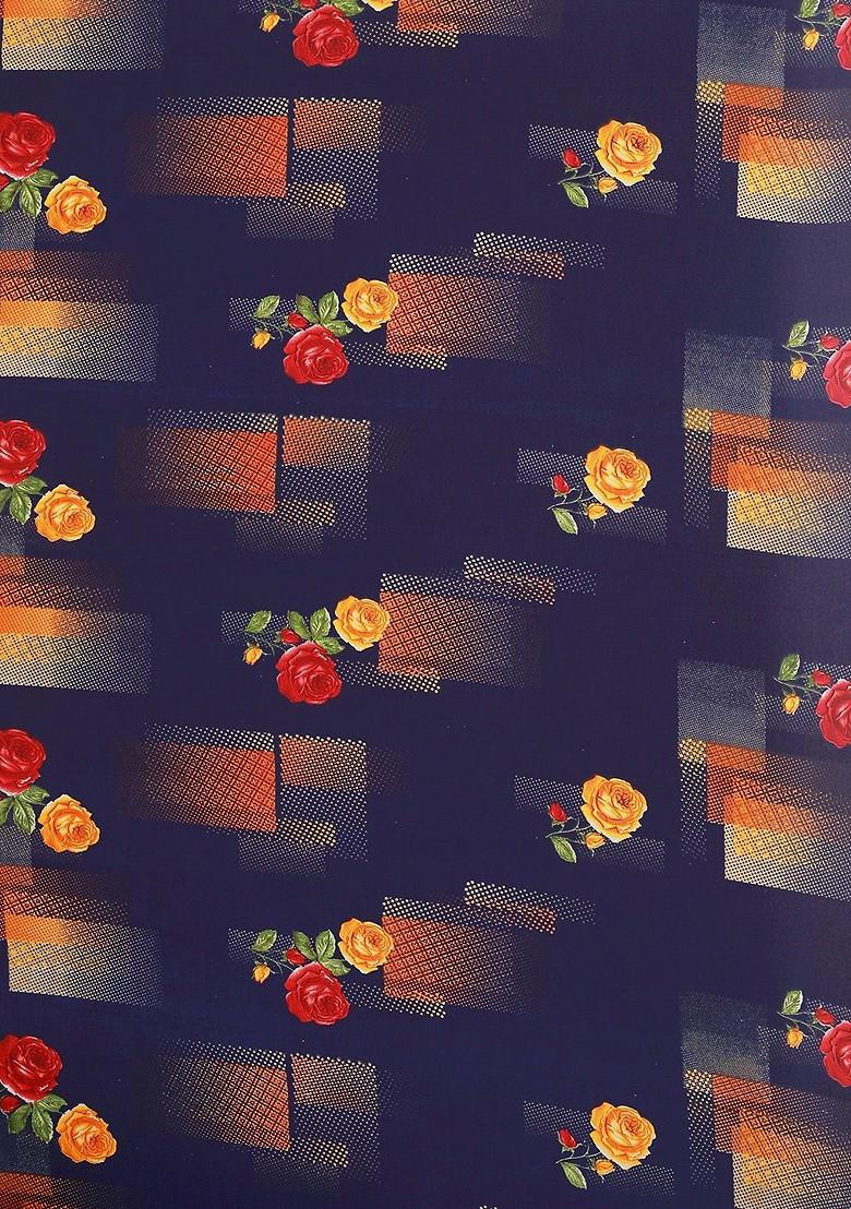 Navy Blue Floral Georgette Saree Set